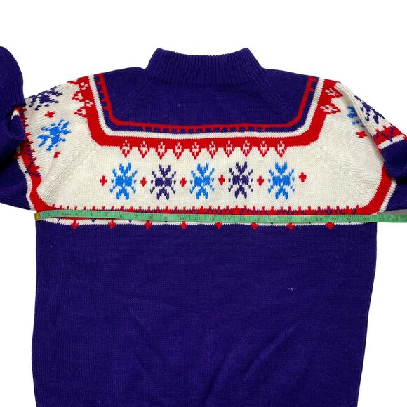 Vintage MONTGOMERY WARD Patriotic Winter Snowflake Fair Isle Sweater XL Mens - Picture 5 of 7